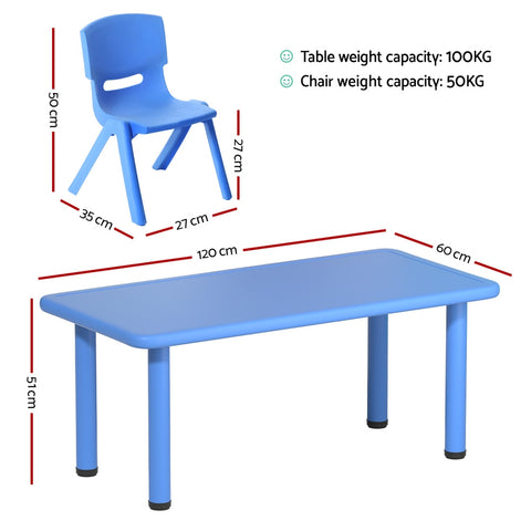 Keezi Kids Table and Chairs Study Desk Furniture 120CM Plastic Table 8 Chairs