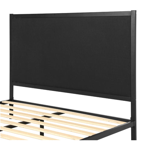 Artiss Bed Frame Metal Bed Base with Charcoal Fabric Headboard Queen Size PADA