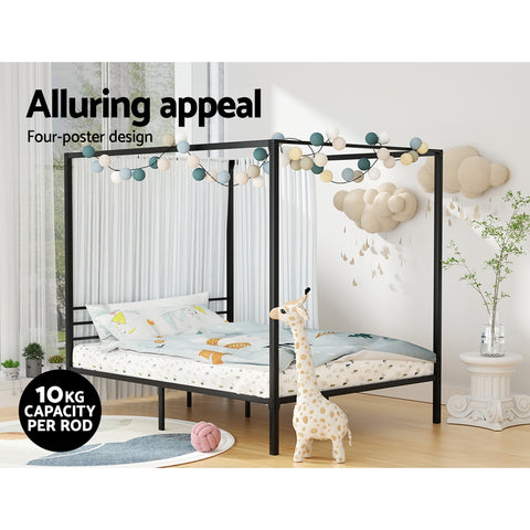 Artiss Bed Frame Metal Four-poster Platform Base Queen Size Black POCHY