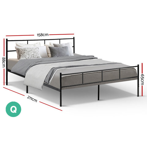 Artiss Metal Bed Frame Queen Size Platform Foundation Mattress Base SOL Black