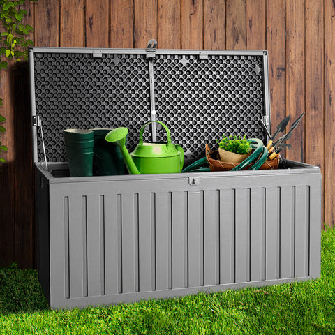 Gardeon Outdoor Storage Box Container Garden Toy Indoor Tool Chest Sheds 270L Dark Grey