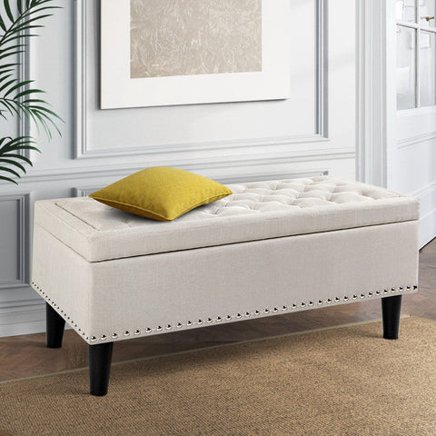 Artiss Fabric Storage Ottoman - Taupe