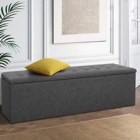 Artiss Storage Ottoman Blanket Box Linen Foot Stool Rest Chest Couch Grey