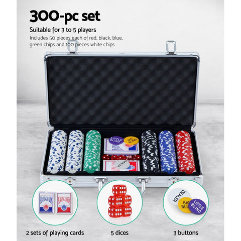 Poker Chip Set 300PC Chips TEXAS HOLD'EM Casino Gambling Dice Cards