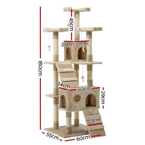 i.Pet Cat Tree 180cm Trees Scratching Post Scratcher Tower Condo House Furniture Wood Beige