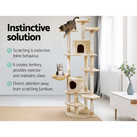 i.Pet Cat Tree 203cm Trees Scratching Post Scratcher Tower Condo House Furniture Wood Beige