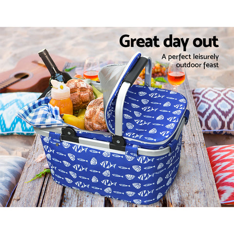 Alfresco Large Folding Picnic Bag Basket Hamper Camping Hiking Insulated Lunch Cooler