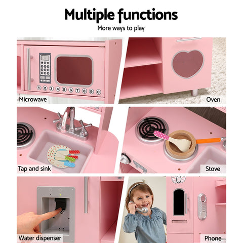 Keezi Kids Wooden Kitchen Pretend Play Sets Food Cooking Toys Children Pink