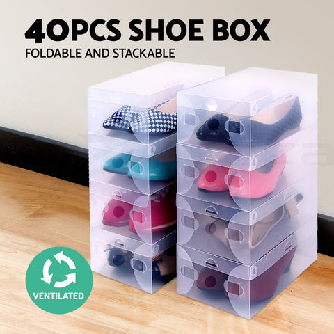 Artiss Set of 40 Clear Shoe Box Transparent Foldable Shoe Storage Stackable Case