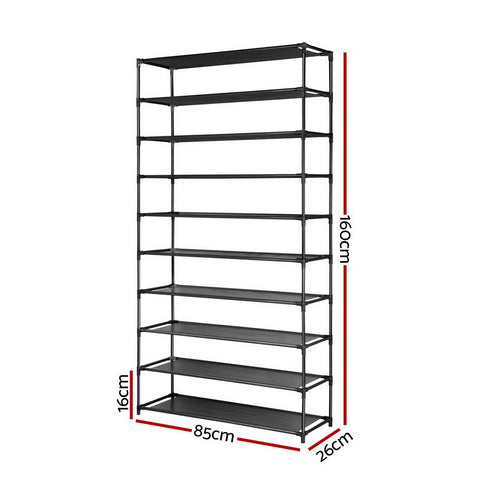 50 Pairs 10 Tier Shoe Rack Metal Shelf Holder Stackable Portable Black