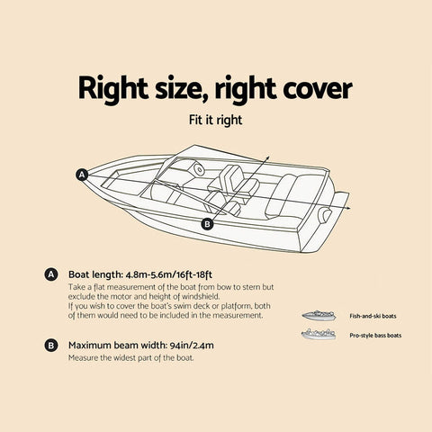 16 - 18.5 foot Waterproof Boat Cover - Grey