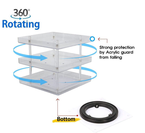 3 Tier 360 Rotating Display Rack Organizer Stand for Clear Nail Polish and Makeup Cosmetics with Acrylic Guard