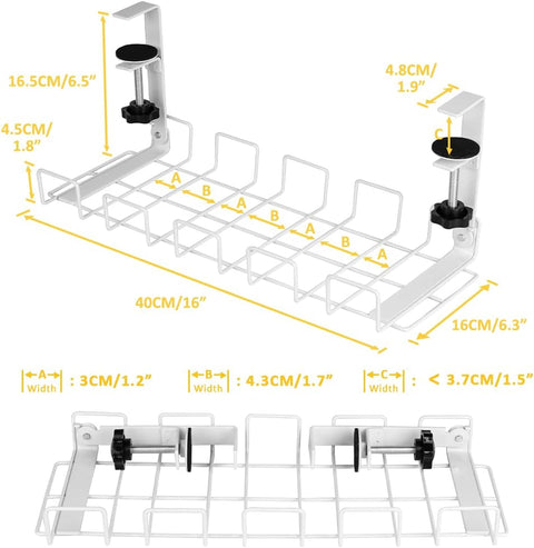 2 pack Under Desk Cable Management Tray, White