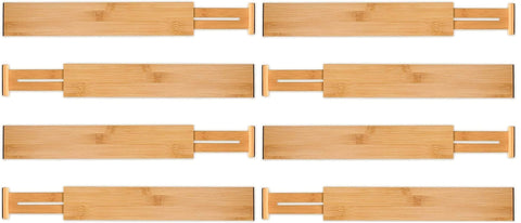 8 Pack Bamboo Adjustable Kitchen Drawer Dividers (Large, 44-55 cm)