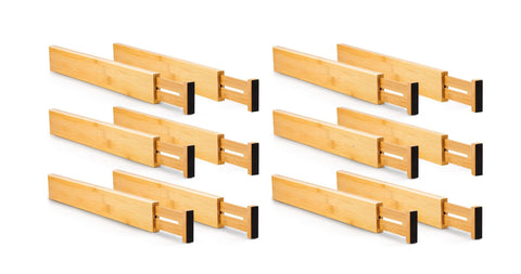 12 Pack Bamboo Adjustable Kitchen Drawer Dividers (Large, 44-55 cm)