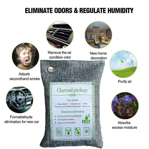 10PCS Air Purifying Bags Activated Bamboo Charcoal Freshener for Car Home Shoes 200g