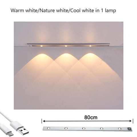 80cm Wireless LED Closet Lights Motion Sensor PIR Induction Lamp Cabinet Lighting USB