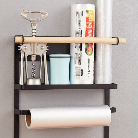 Refrigerator Storage Rack Magnetic Holder With Hooks Paper Spice Jars Storage Shelf