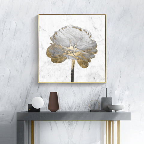 70cmx70cm Gold And White Blossom On White 2 Sets Gold Frame Canvas Wall Art