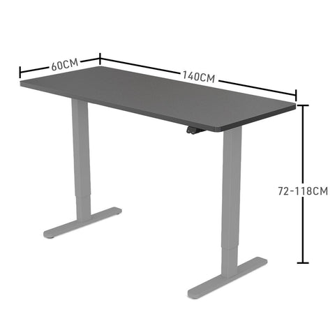 FORTIA Sit Stand Standing Desk, 140x60cm, 72-118cm Height Adjustable, 70kg Load, Black/Silver Frame