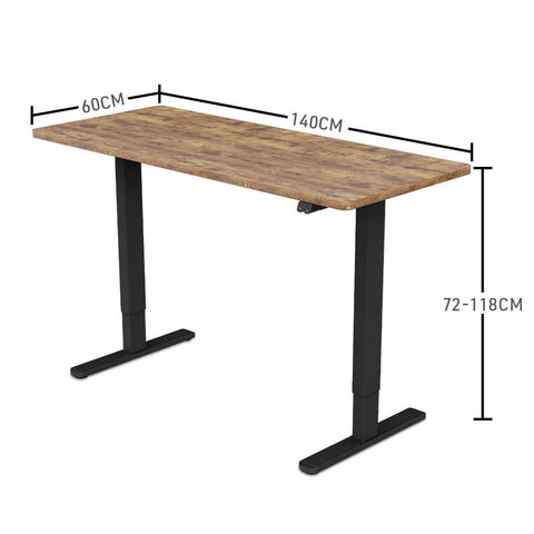 FORTIA Sit Stand Standing Desk, 140x60cm, 72-118cm Height Adjustable, 70kg Load, Oak style/Black Frame