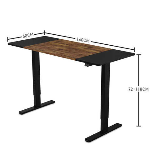 FORTIA Sit Stand Standing Desk, 140x60cm, 72-118cm Height Adjustable, 70kg Load, 2 Tone Oak style/Black Frame