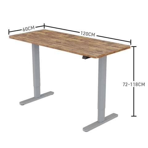 FORTIA Sit Stand Standing Desk, 120x60cm, 72-118cm Height Adjustable, 70kg Load, Oak style/Silver Frame