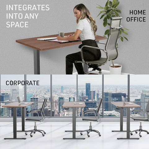 FORTIA Sit Stand Standing Desk, 120x60cm, 72-118cm Height Adjustable, 70kg Load, Walnut style/Black Frame