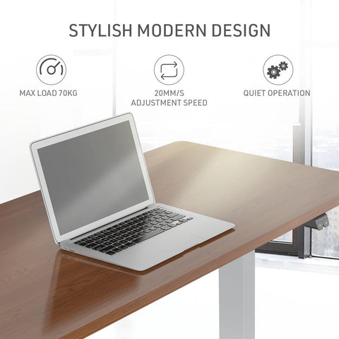 FORTIA Sit Stand Standing Desk, 140x60cm, 72-118cm Height Adjustable, 70kg Load, Walnut style/Silver Frame