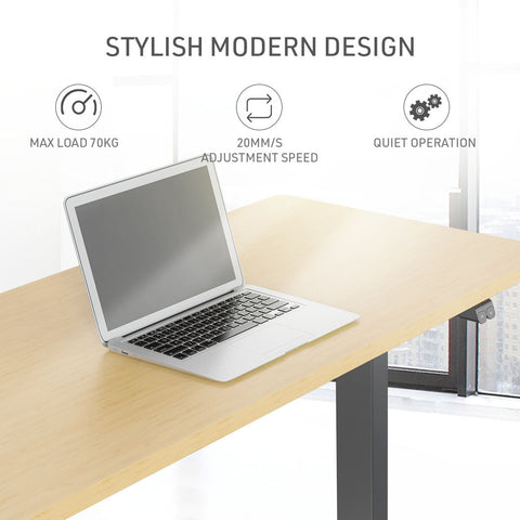 FORTIA Sit Stand Standing Desk, 120x60cm, 72-118cm Height Adjustable, 70kg Load, White Oak style/Black Frame