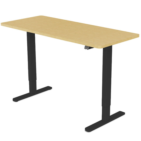 FORTIA Sit Stand Standing Desk, 140x60cm, 72-118cm Height Adjustable, 70kg Load, White Oak style/Black Frame