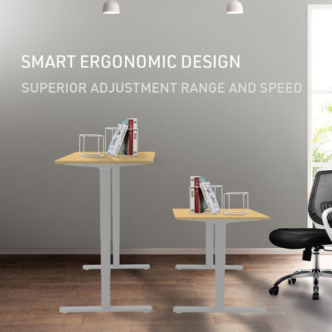 FORTIA Sit Stand Standing Desk, 120x60cm, 72-118cm Height Adjustable, 70kg Load, White Oak style/Silver Frame