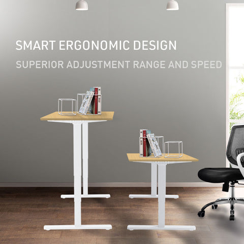 FORTIA Sit Stand Standing Desk, 120x60cm, 72-118cm Height Adjustable, 70kg Load, White Oak style/White Frame