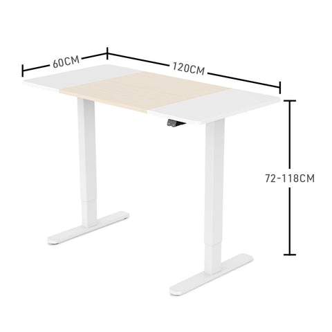 FORTIA Sit Stand Standing Desk, 120x60cm, 72-118cm Height Adjustable, 70kg Load, Light Oak style/White Frame