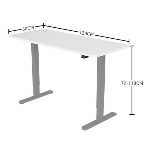 FORTIA Sit Stand Standing Desk, 120x60cm, 72-118cm Height Adjustable, 70kg Load, White/Silver Frame