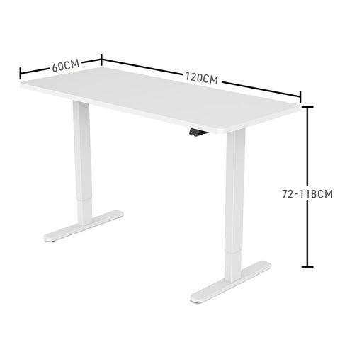 FORTIA Sit Stand Standing Desk, 120x60cm, 72-118cm Height Adjustable, 70kg Load, White/White Frame