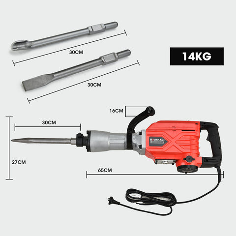 Baumr-AG 2300W Pro-Grade Electric Demolition Jackhammer, with 3 Bonus Chisels, Carry Case