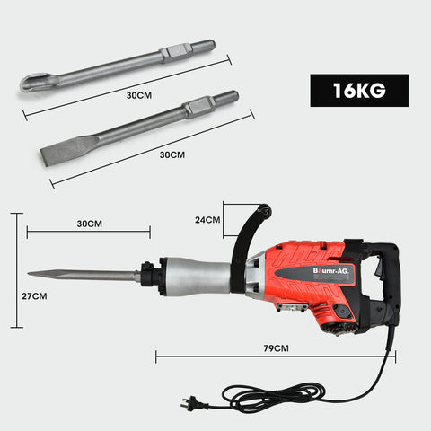 Baumr-AG 2400W Pro-Grade Electric Demolition Jackhammer, with 3 Bonus Chisels, Carry Case