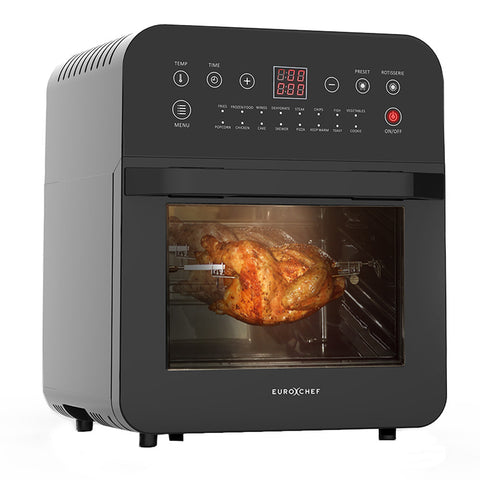 EUROCHEF 16L Air Fryer Electric Digital Airfryer Rotisserie Large Big Dry Black