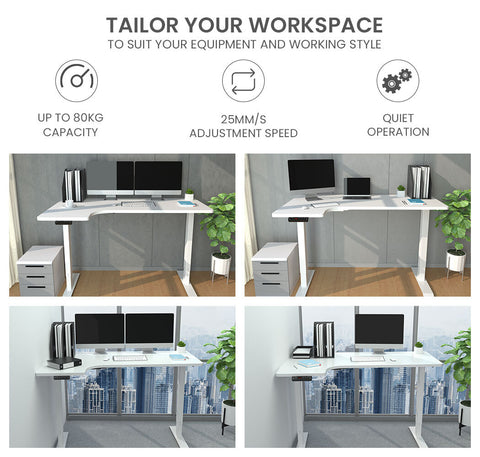 FORTIA Standing Desk Electric Dual Motor Adjustable Sit Stand L-Shaped Left 80KG Load, White