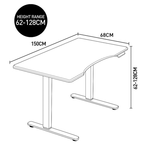 FORTIA Standing Desk, 150x70cm, 62-128cm Height, 2 Motors, 120KG Load, White Oak/Silver