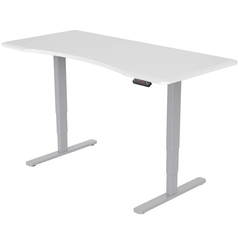 FORTIA Standing Desk, 160x75cm, 62-128cm Height, 2 Motors, 120KG Load, White/Silver