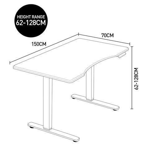 FORTIA Standing Desk, 150x70cm, 62-128cm Height, 2 Motors, 120KG Load, Matte White//White