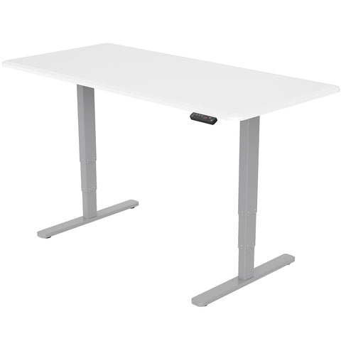 FORTIA Standing Desk, 150x70cm, 62-128cm Height, 2 Motors, 120KG Load, Matte White/Silver Frame