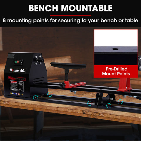 BAUMR-AG 1000 x 350mm Wood Lathe Turning Machine, 370W S1 Motor, 4 Speed