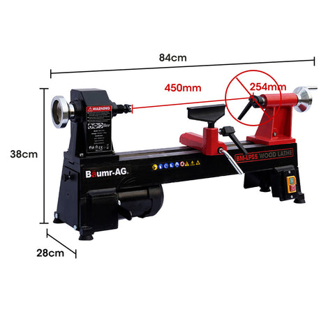 BAUMR-AG 450 x 254mm Heavy Duty Wood Lathe Turning Machine 400W S1 Motor, 5 Speed