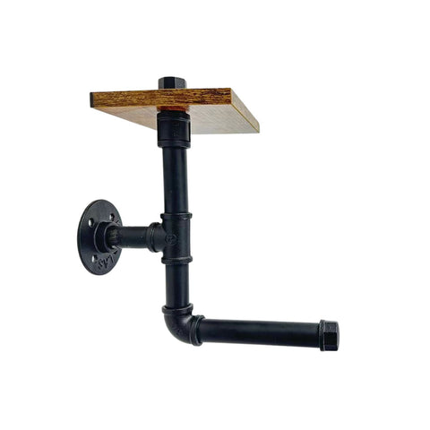 EKKIO Adjustable Industrial Pipe Toilet Paper Roll Holder with Phone Shelf EK-TPH-100-LLB