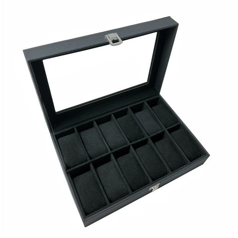 GOMINIMO 12 Slot Watch Box with Transparent Display Window (Black) GO-WO-101-FH