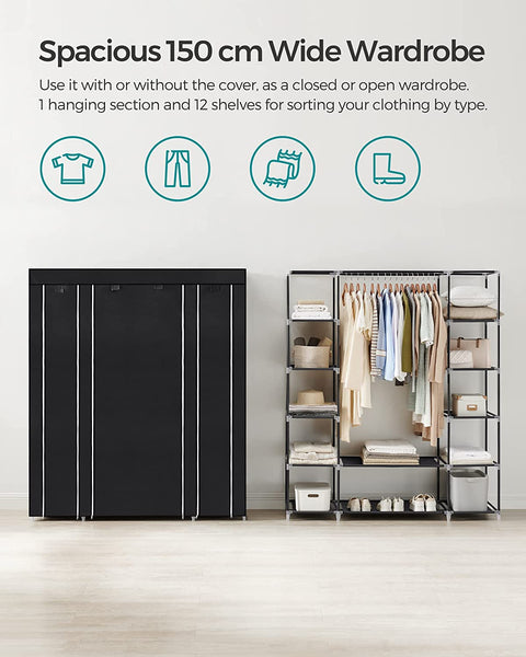 SONGMICS Non-Woven Fabric Wardrobe Bedroom Furniture Storage Black LSF03H