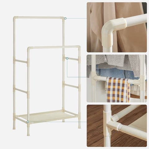 SONGMICS Metal Coat Rack with 2 Clothes Rails and Shelf RDR01WT